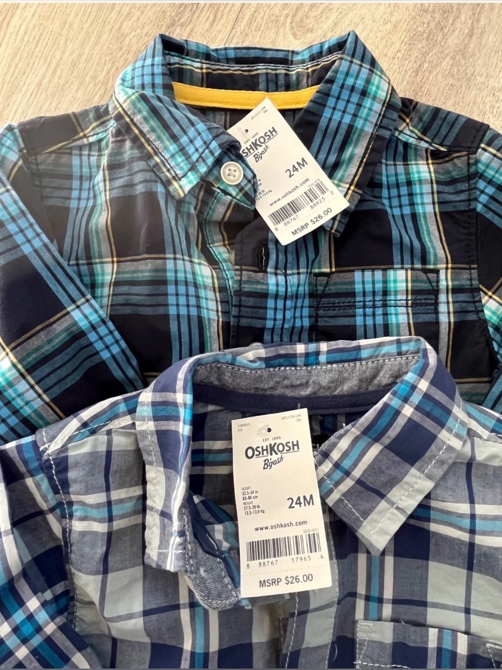 NWT 2 Plaid long sleeve shirts Bodysuits 24 Months Oshkosh - Picture 2 of 3